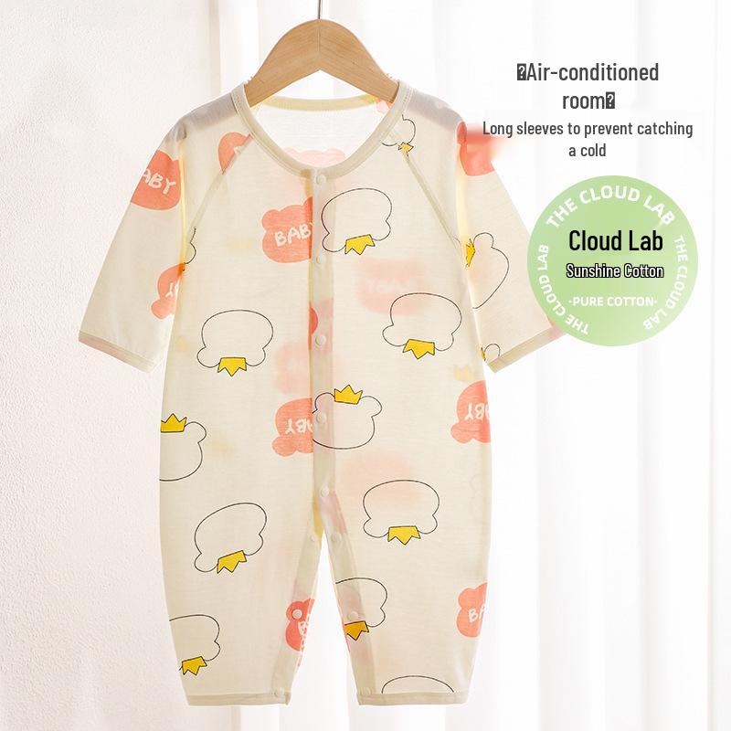 Salopetă cu mânecă lungă din bumbac pur pentru nou-născut: Costum de Aer Condiționat de Primăvară-Vară și Pijama