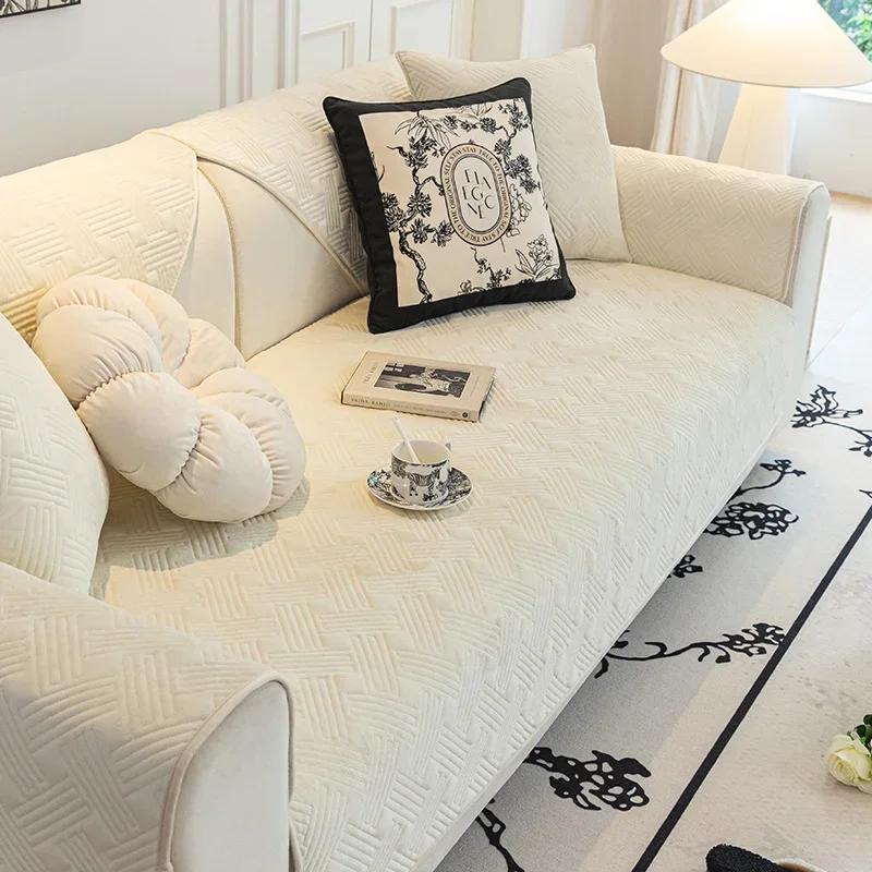 Velvet Sofa Cover Adjustable Sofa Seat Cover Living Room Sofa Covers Quilting Sofa Pad Removable Slipcover Nordic Couch Covers