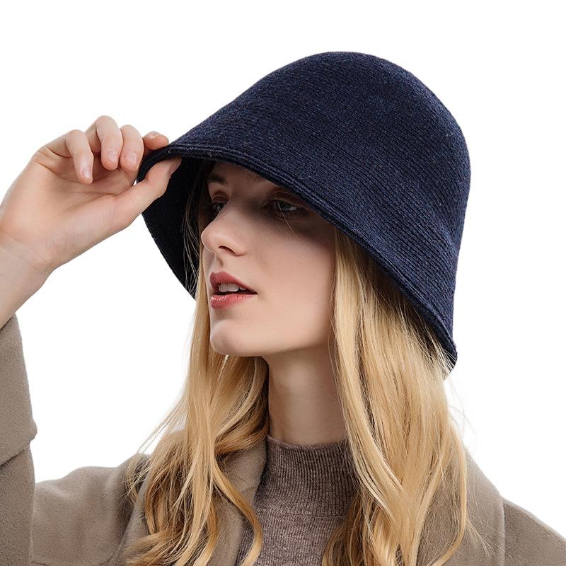 Herbst- und Winterstrick-Bucket-Hut einfarbig schlichter Damen-Topfhut neuer Außenhandel europäischer und amerikanischer Stil Hut