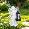 Outdoor Garden Angel Statue with Lantern Solar Powered Resin Craft Decorative Sculpture for Yard Patio Lawn Home Accent