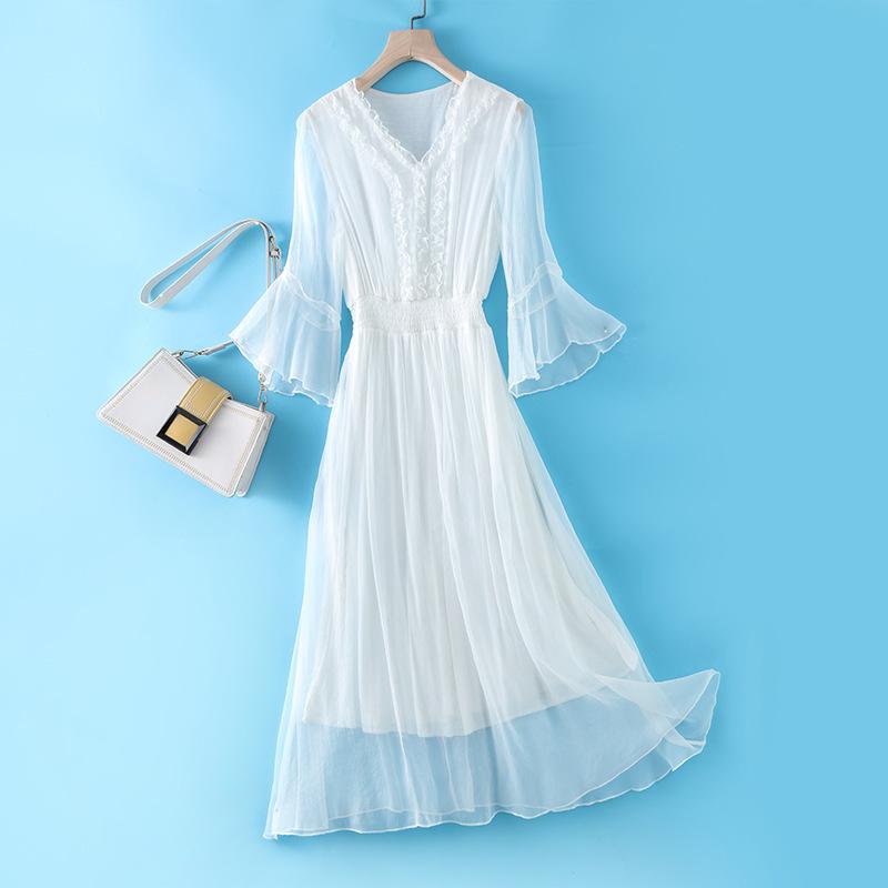 Women s Bohemian Summer Waist-cinching Silk Fairy Dress M