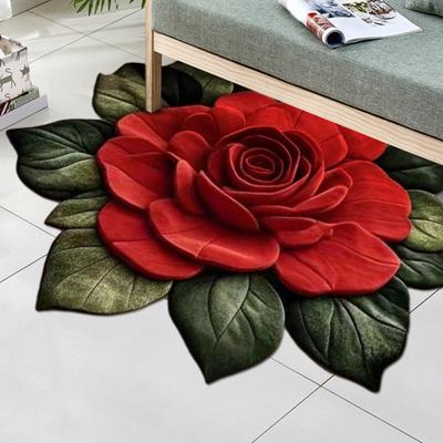 3D Blumen Teppich Realistischer Floraler Rutschfester Bodenmatte Saugfähig Schnelltrocknend Badezimmerteppich für Küche Schlafzimmer Eingangsbereich Schminktischbereich