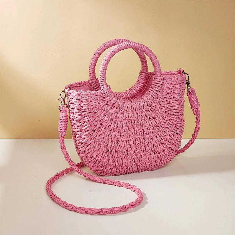 Half-Round Rattan Beach Bag Women Large Capacity Handle Bag Summer Beach Bags Travel Weave Handle Bag Premium Durable