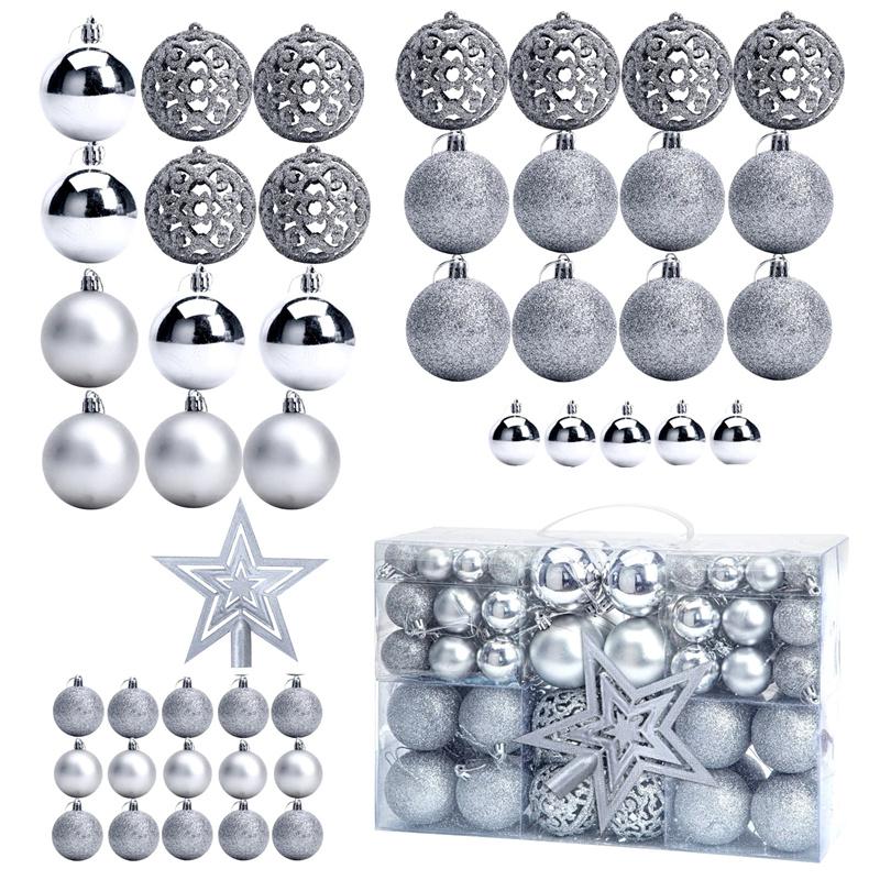 101Pcs Christmas Balls Christmas Tree Ornaments Top Star Xmas Hanging Tree Pendants Home Party Xmas Tree Decor New Year Gifts