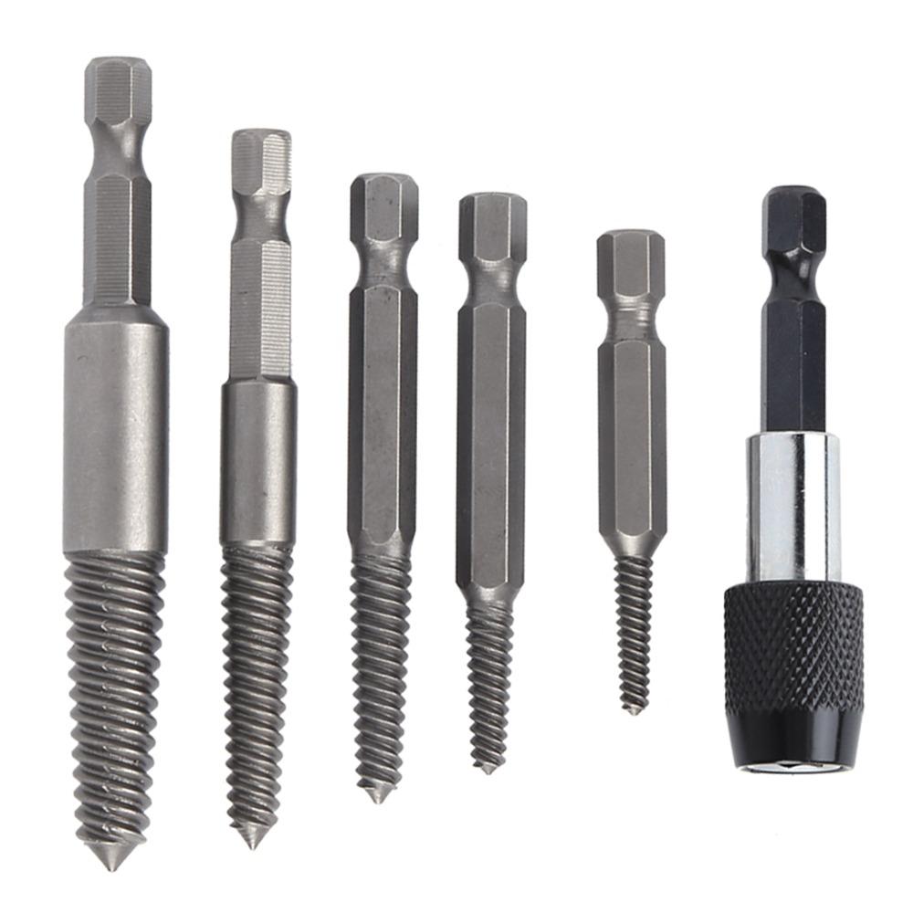 6 Pcs 1/4 Inch Hex Shank Screw Extractor Set With Adapter Stripped Screw Remover  Mechanical Repair