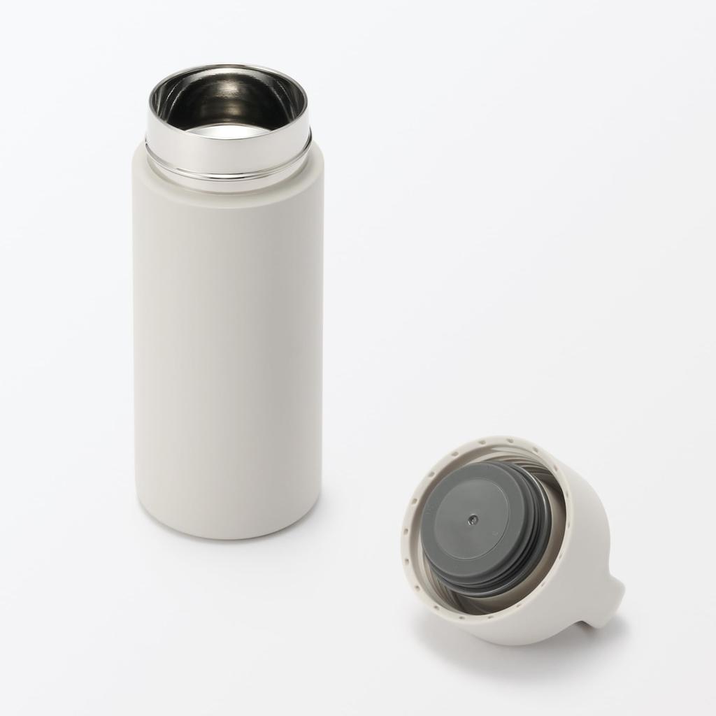 MUJI Vacuum Insulated Insulated Bottle with Gray 76049005 Handle, 350mL, Beige,