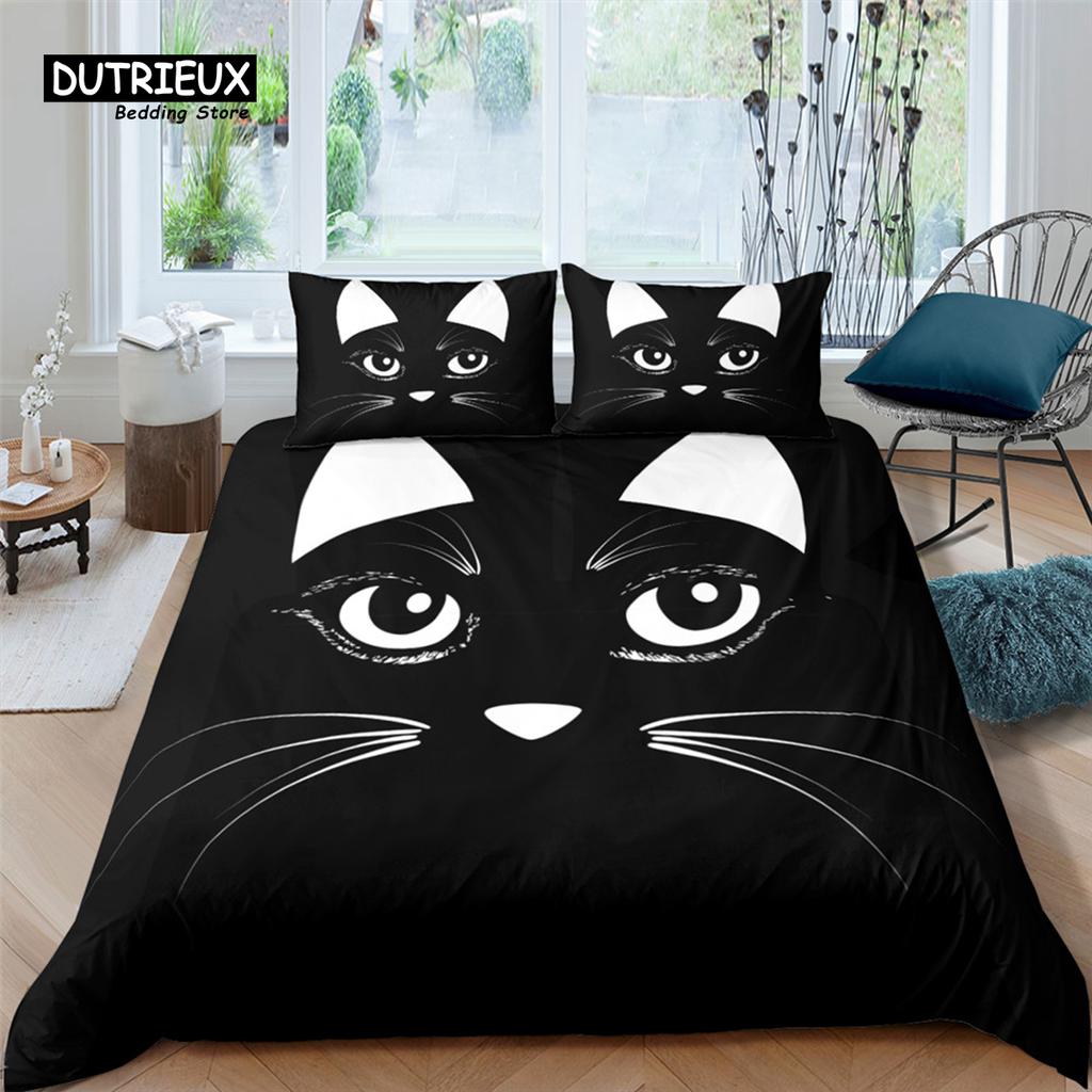 Home Textiles Luxury 3D Cartoon Cat Print 2/3Pcs Comfortable Duvet Cover PillowCase Bedding Set Queen and King EU/US/AU Size