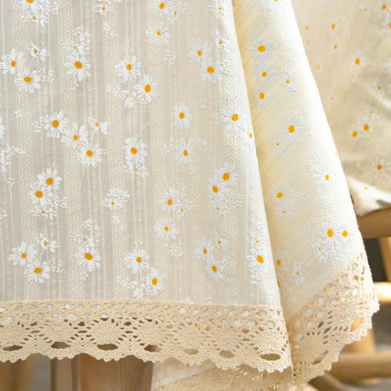 Daisy Tassels Cotton Tablecloth For Bedroom Rectangle Dining Table Cover Party Tablecloth Dustproof Desk Cover Living Room Decor