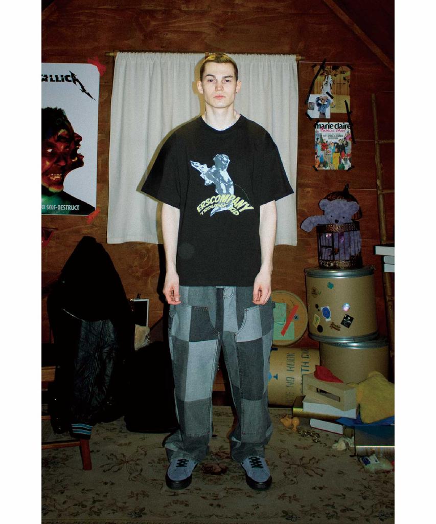 Ialeseuko Trouble Ping Kids Print T-Shirt_Black