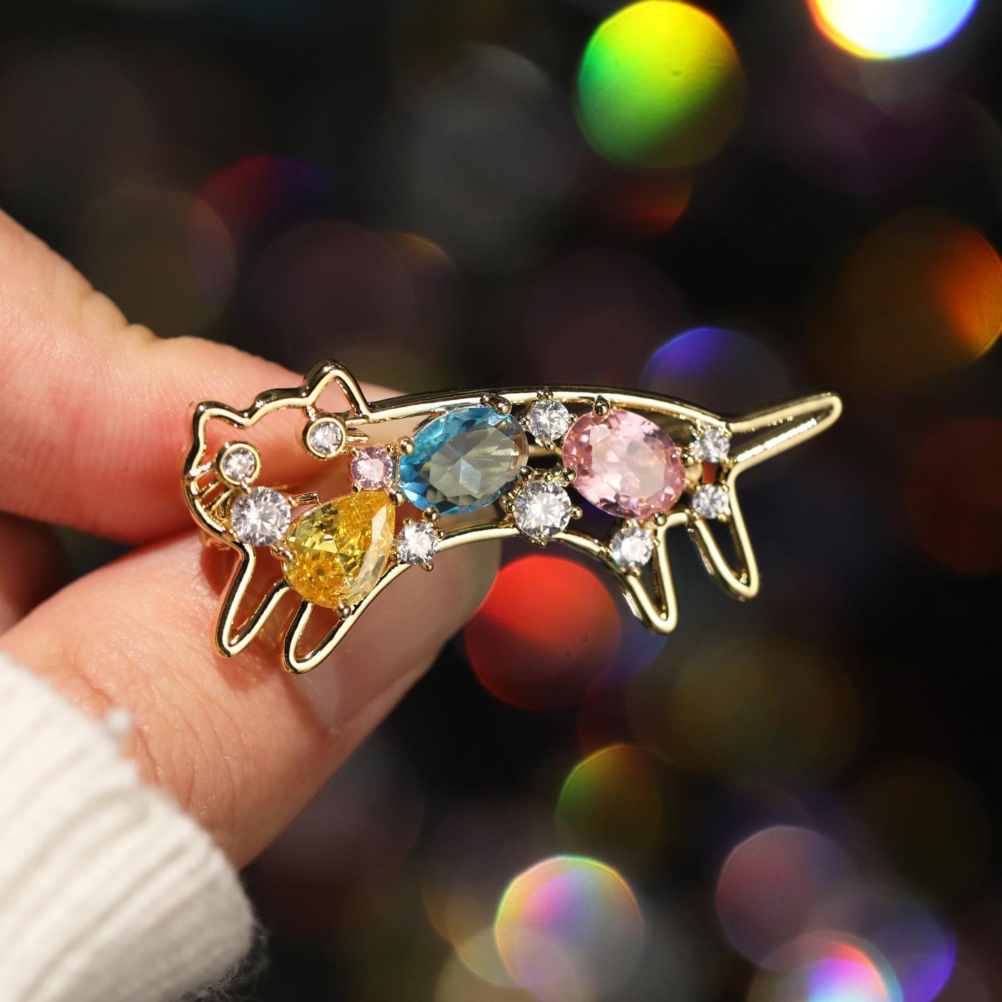 Exquisite Cute Colorful Zircon Cartoon Cat Brooch, Personalized Design, Foreign Trade Animal Brooch Accessory