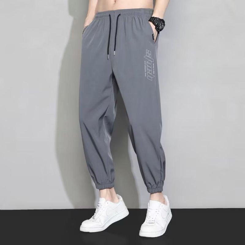 drape ice pants men's summer thin large size loose fashion trend straight mopping trousers