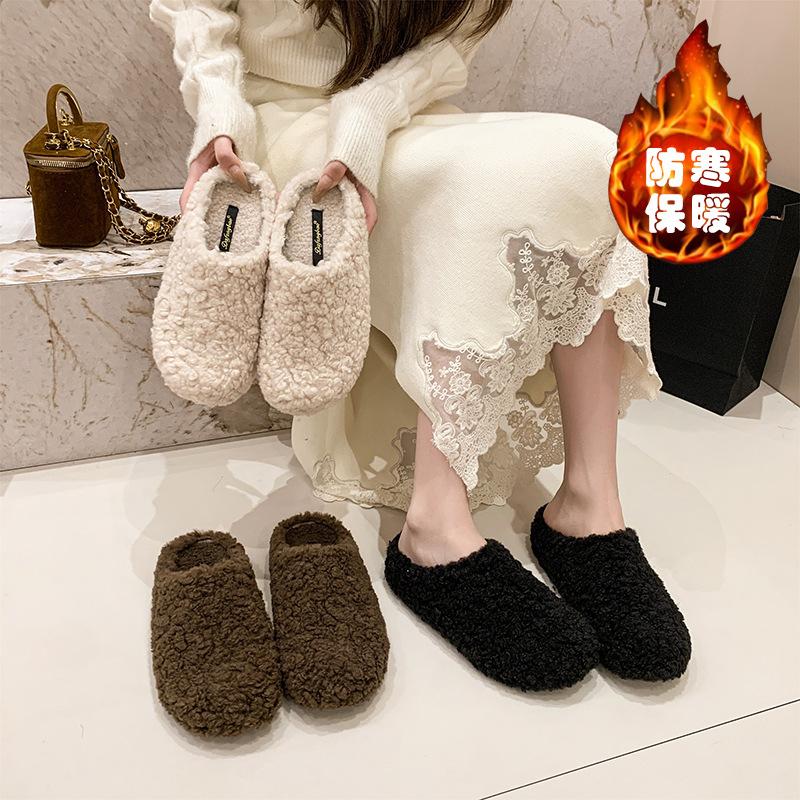 Mao Mao slippers women's outer wear 2025 autumn and winter new thick-bottomed versatile velvet one-pedal cotton mop head half slippers women