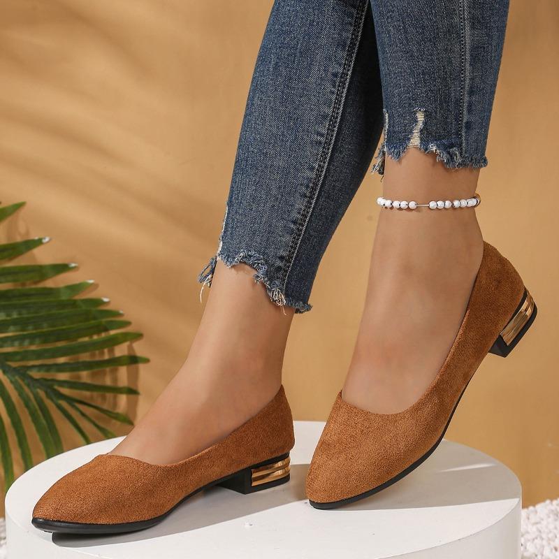 Sharp Pointed Suede Women's Shoes 2025 New Style Shallow Mouth Low Heel Shoes Square Root Women's Casual Shoes