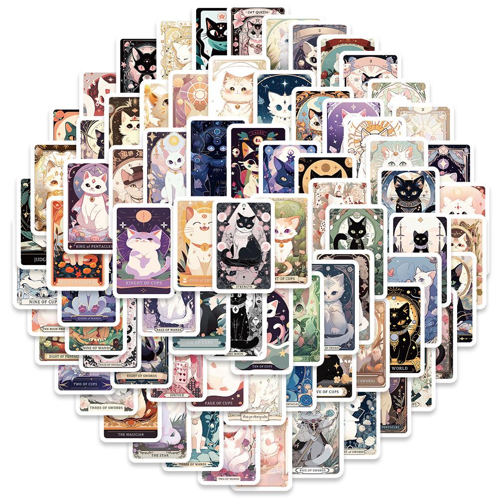 10/30/78pcs Cute INS Cartoon Cat Tarot Card Stickers Creative Aesthetic Sticker Suitcase Laptop Phone Graffiti Decals Kids Toy