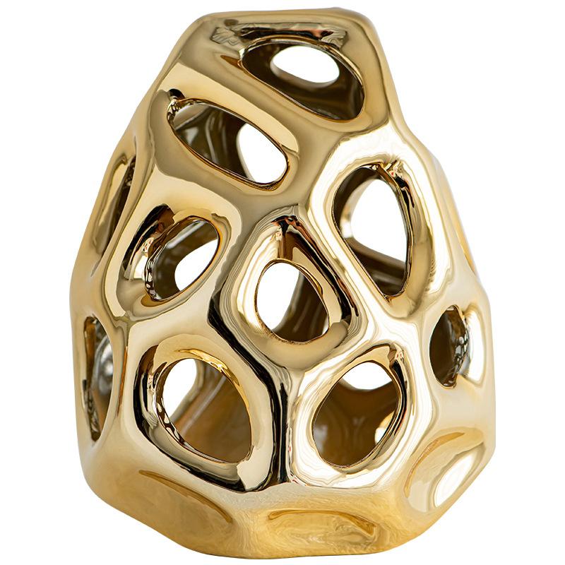 Electroplating Gold Hollow Ceramic Vase Delicate Flower Arrangement Container Living Room Countertop Vase Crafts Home Decoration