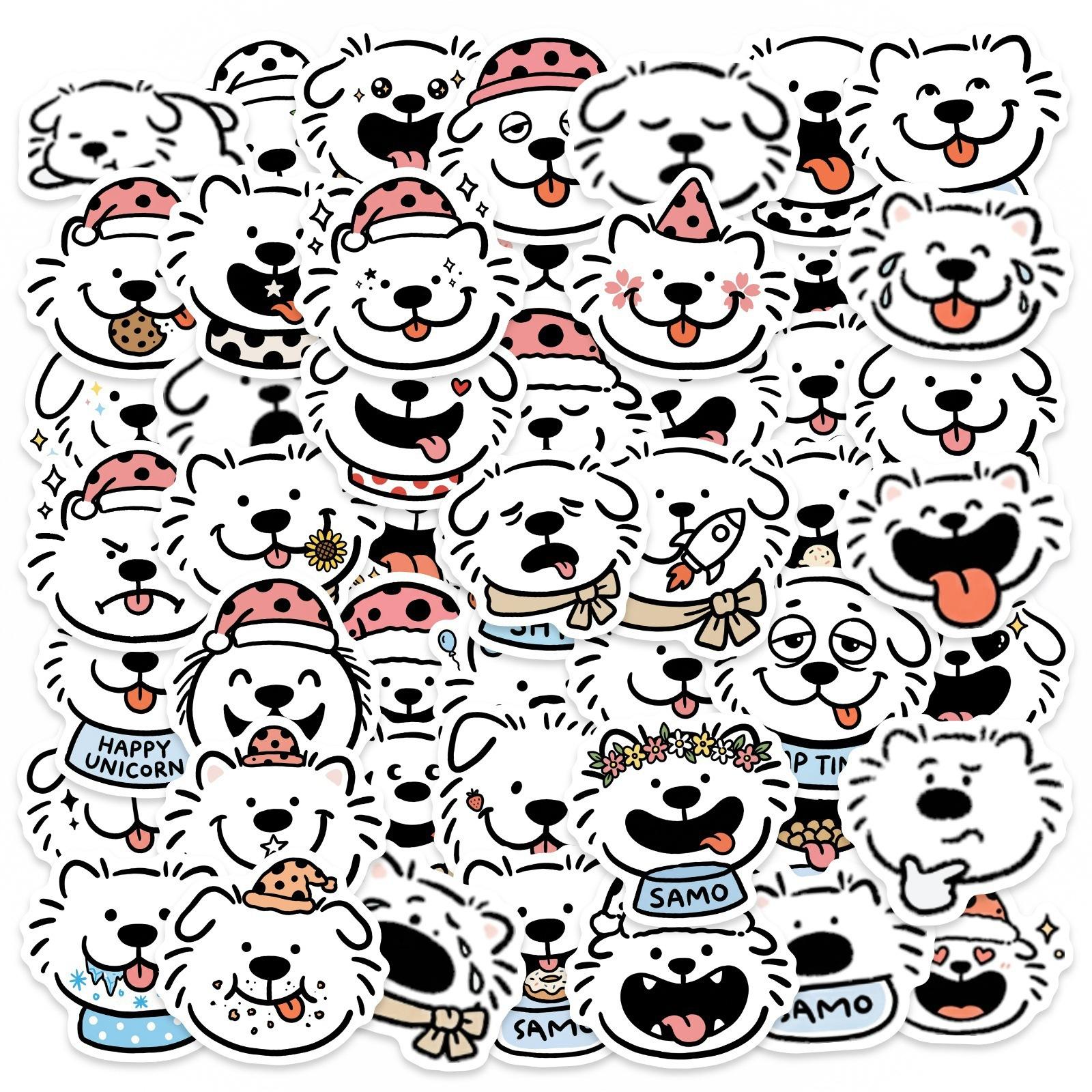 50 Cute Puppy Emoji Stickers Cute Pet Healing Waterproof Stickers Laptop Decorative Stickers