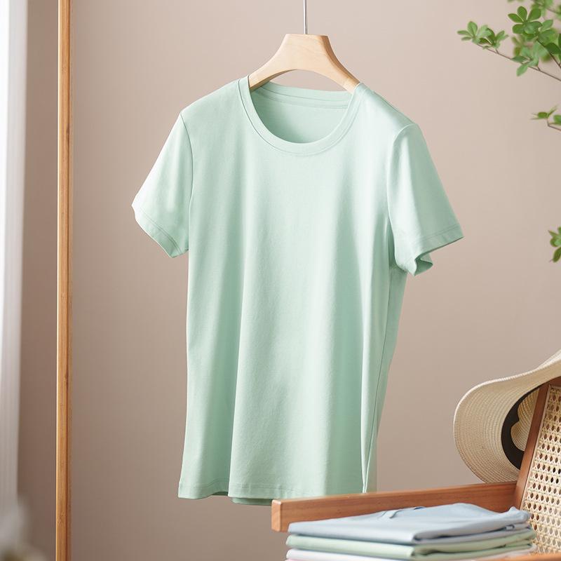 Rundhals Kurzarm Damen Sommer Neueste Trendige Vielseitiges und Bequemes T-Shirt Langgewaschenes Baumwoll Oberteil Ohne Verformung