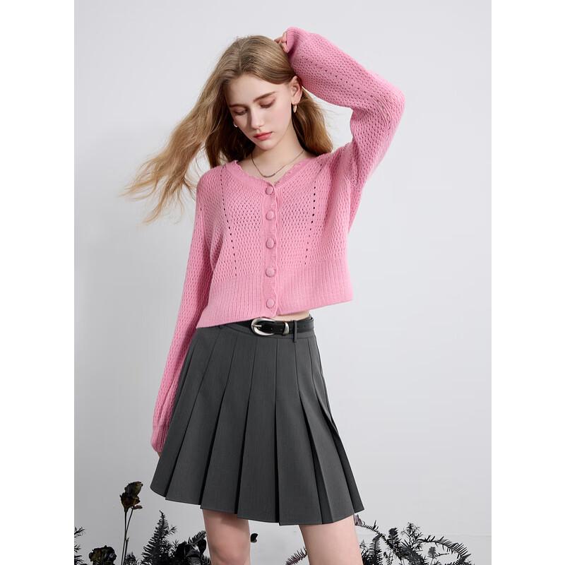 Sancai 2025 Autumn Miu-Style Gray Pleated A-Line Short Skirt S