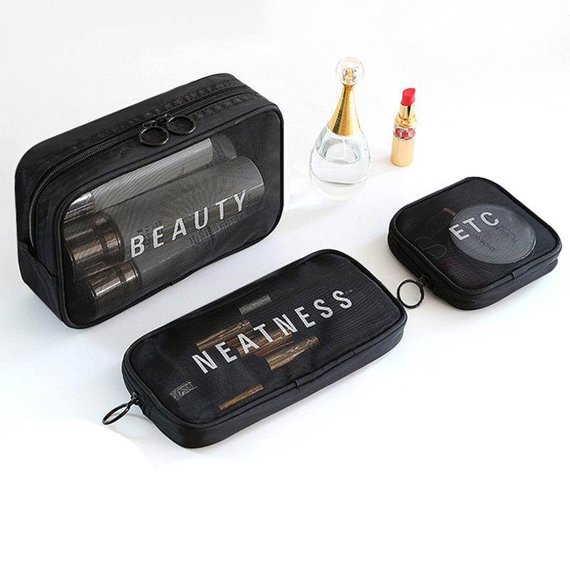Transparent Mesh Makeup Bag Storage Case Zipper Make Up Bags 3 Size Women Travel Toiletry Wash Cosmetic Bag