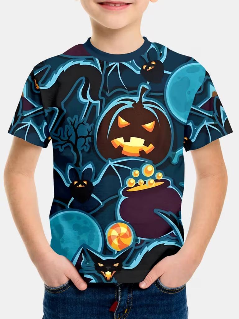 Halloween Boy's T-Shirt Pumpkin Pattern Summer Short Sleeve Loose Fashion 3D Print Children Top Holiday 3-10y Gift Party T-Shirt