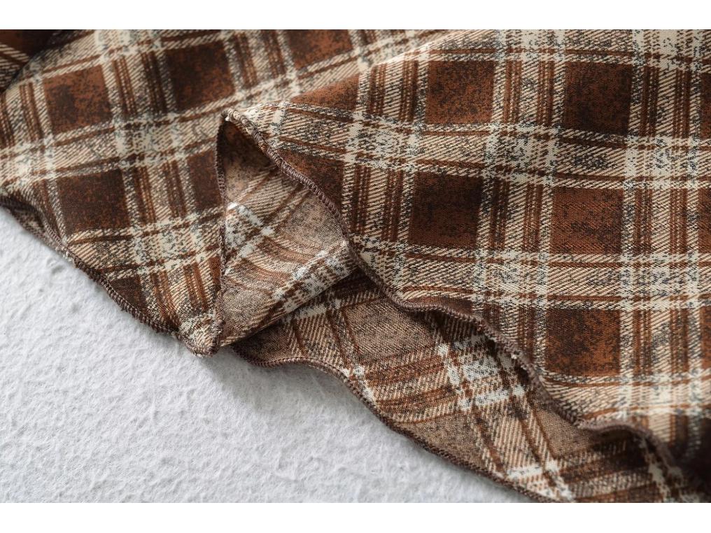 Women's High Waist Slimming A-line Brown Plaid Midi Skirt - 2025 Autumn/Winter Collection