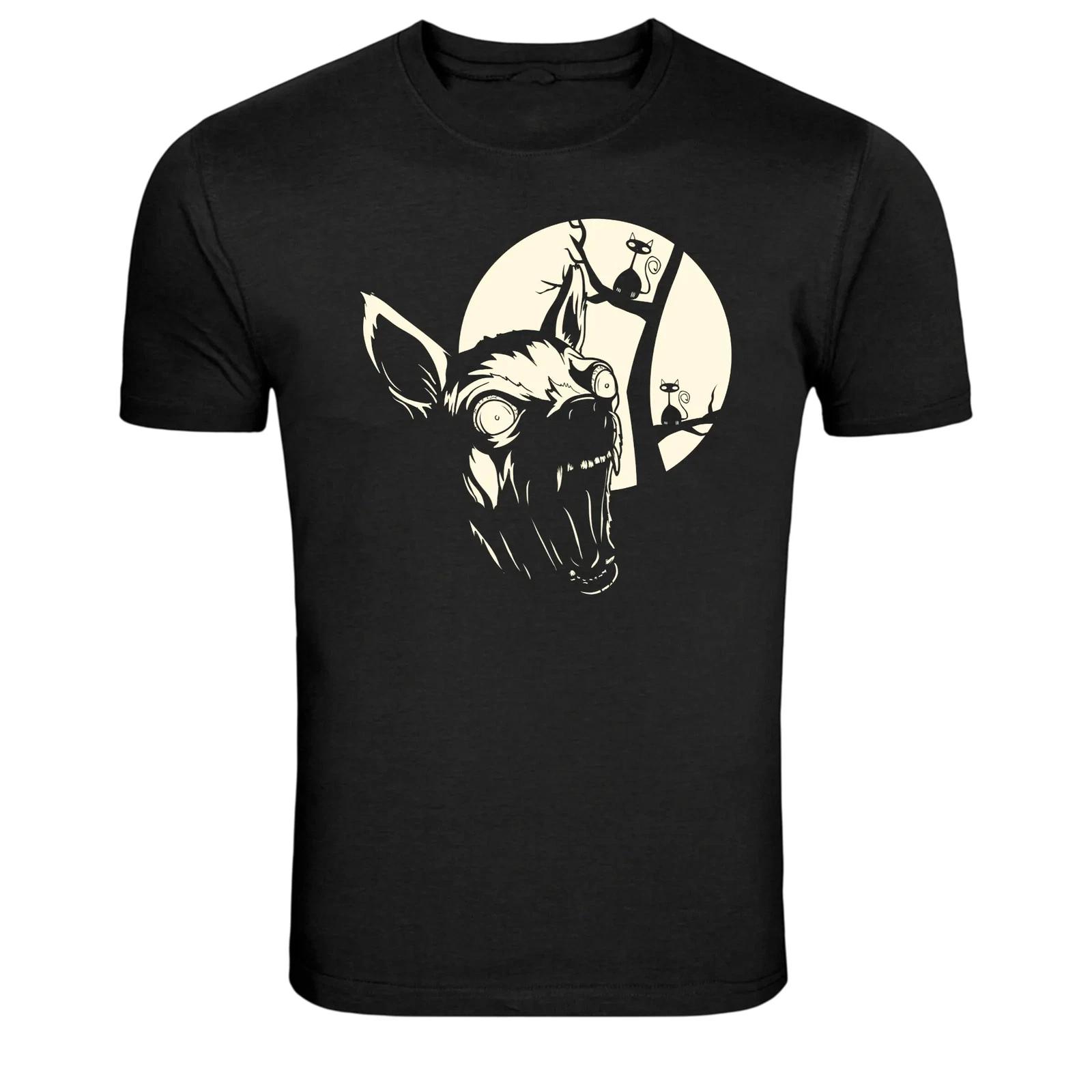 Crazy Dog Moon Silhouette Horror Graphic T-Shirt XL