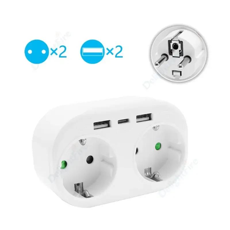 EU Socket With USB And 3 AC Outlets Power Converter Swtich Control 100-240V 16A Wall Socket Standard Plug Adapter Extension