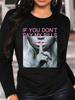 100% pure Polyester women's spring and autumn loose comfortable casual fashion graphic printed long sleeved round neck T-shirt