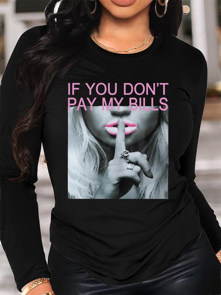 100% pure Polyester women's spring and autumn loose comfortable casual fashion graphic printed long sleeved round neck T-shirt