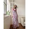 Dusk Rose Floral Suspender Fishtail Skirt Women's Summer Elegant Temperament Long Dress Waist Thin Dress