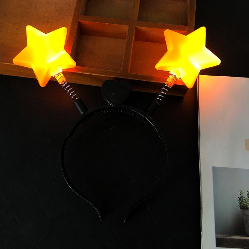 Luminous Yellow Star Headdress: Spring Headband & Flashing Hair Clip Set
