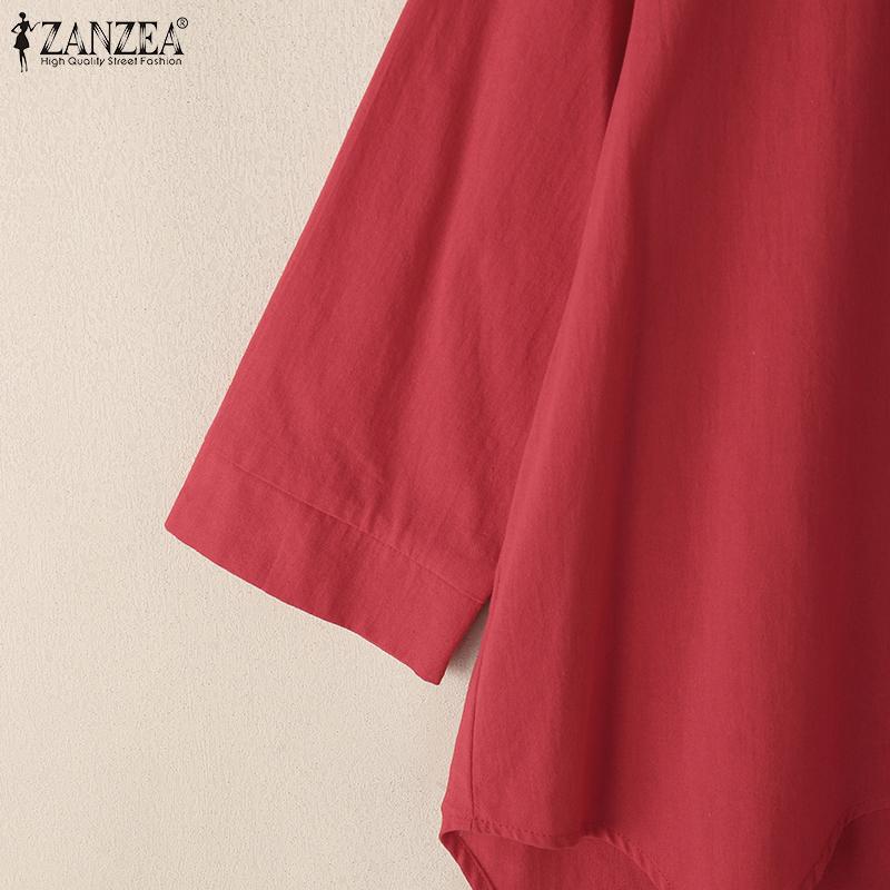 ZANZEA Women Casual Round Neck Loose 3/4 Sleeve Blouse