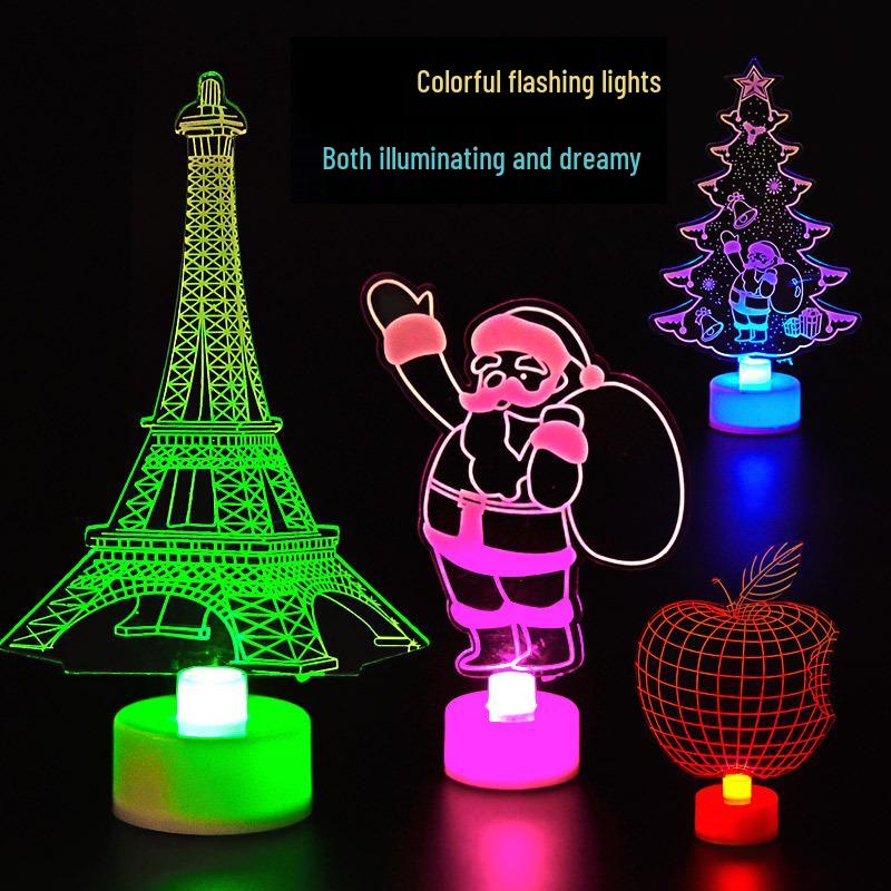 Acrylic LED Seven-Color Christmas Night Light: Snowman, Santa Claus, Apple, Eiffel Tower Luminous Toy