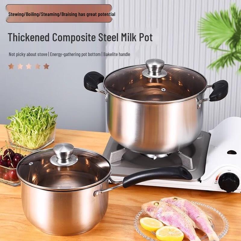 ZISIZ 22cm Thickened 304 Stainless Steel Double-Handle Soup Pot