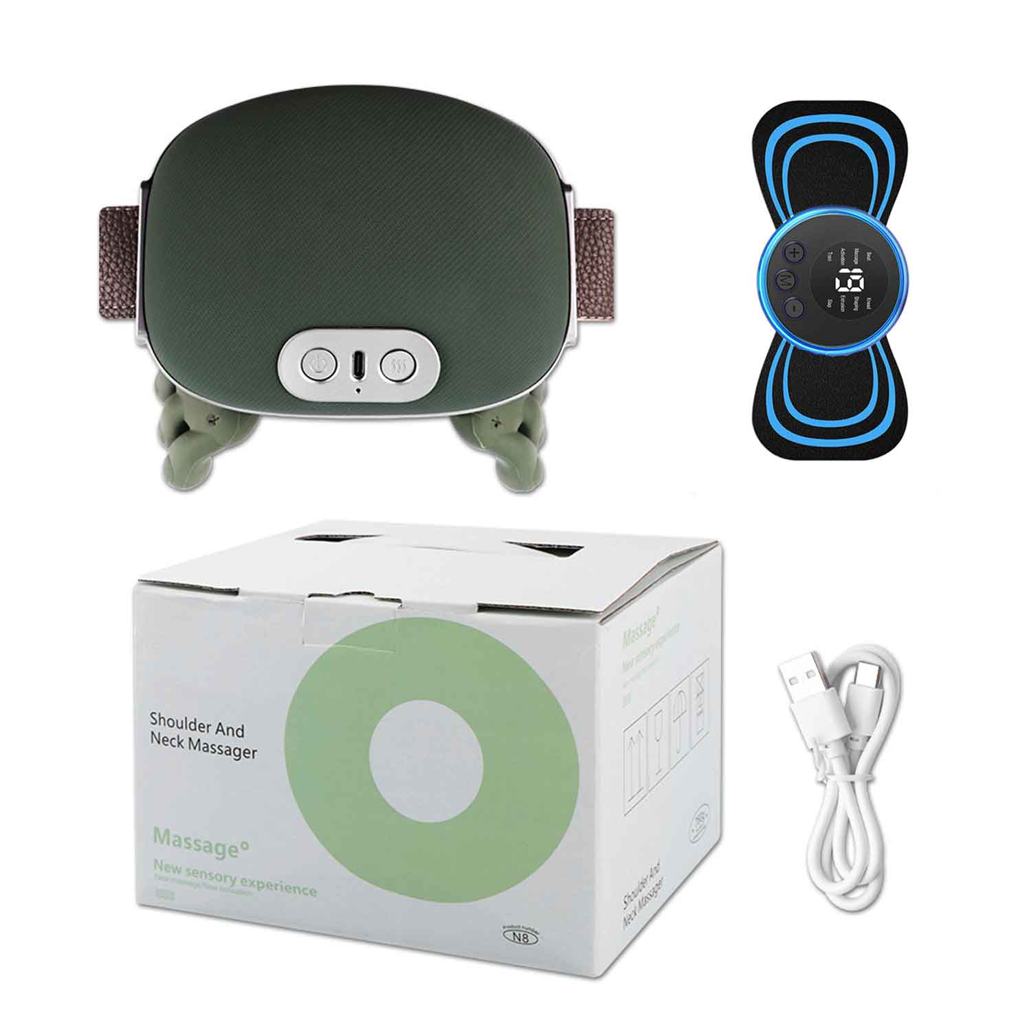 Finger Pressure Neck Massager Heated Shoulder Massager Electric Kneading Neck Deep Massage Muscle Relax + EMS Electrostimulator