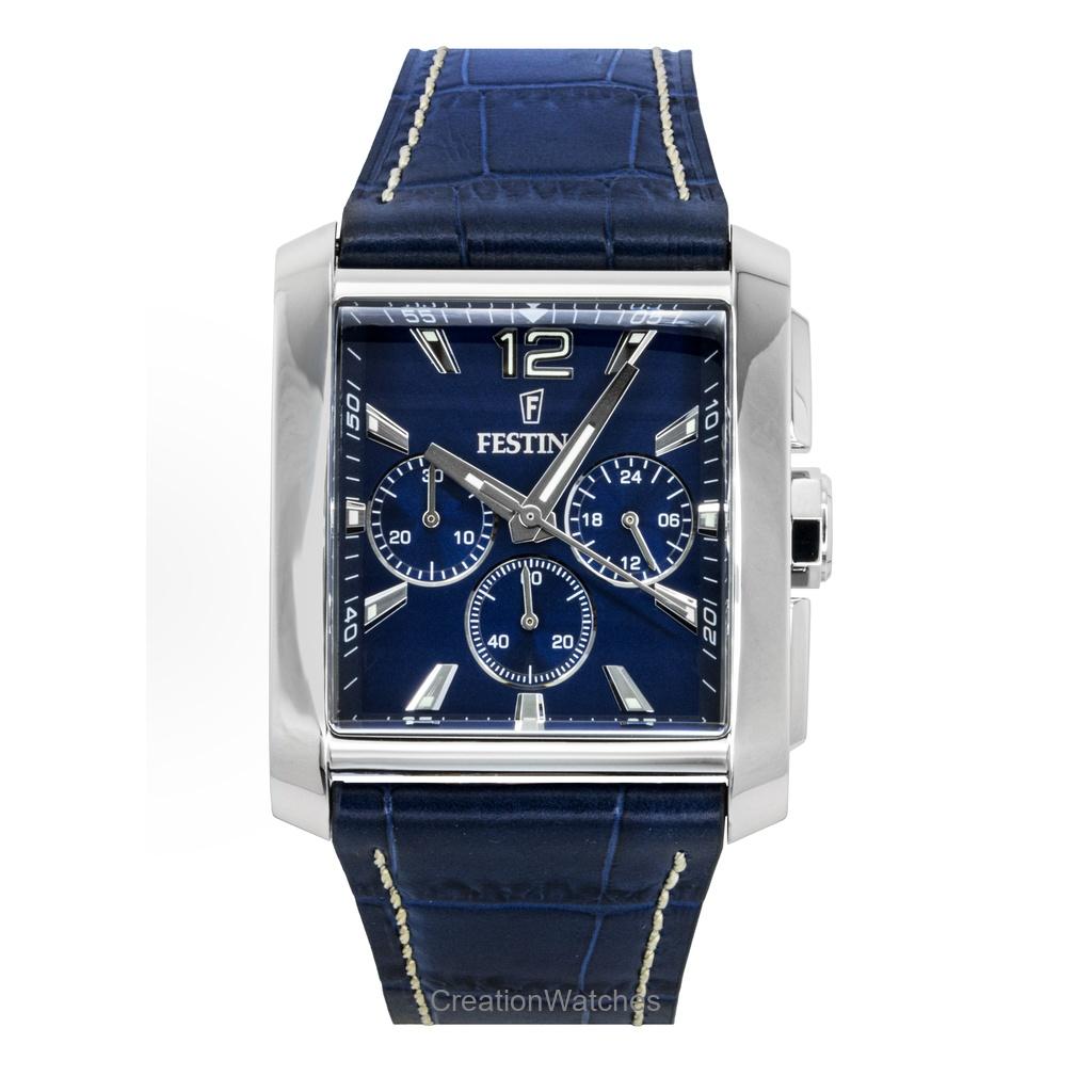 

Мужские часы Festina Хронограф Кожаный ремешок Синий циферблат Кварцевые F20636-2 синий