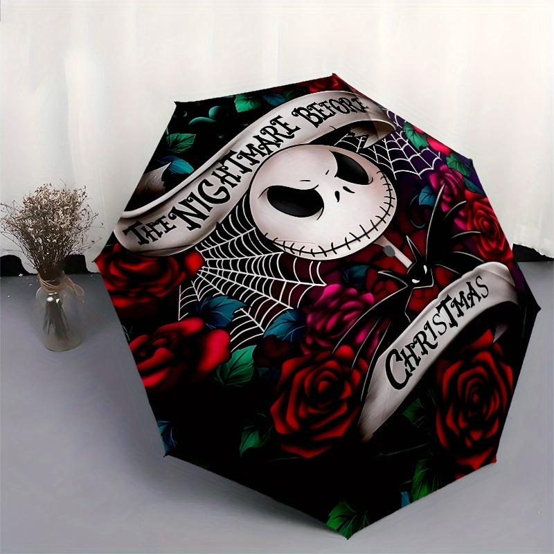 1 Auto Open Nightmare Before Christmas, Jack Skellington Themed Colorful 8-rib Portable Umbrella for Men and Women, A Compact Commuting Comp