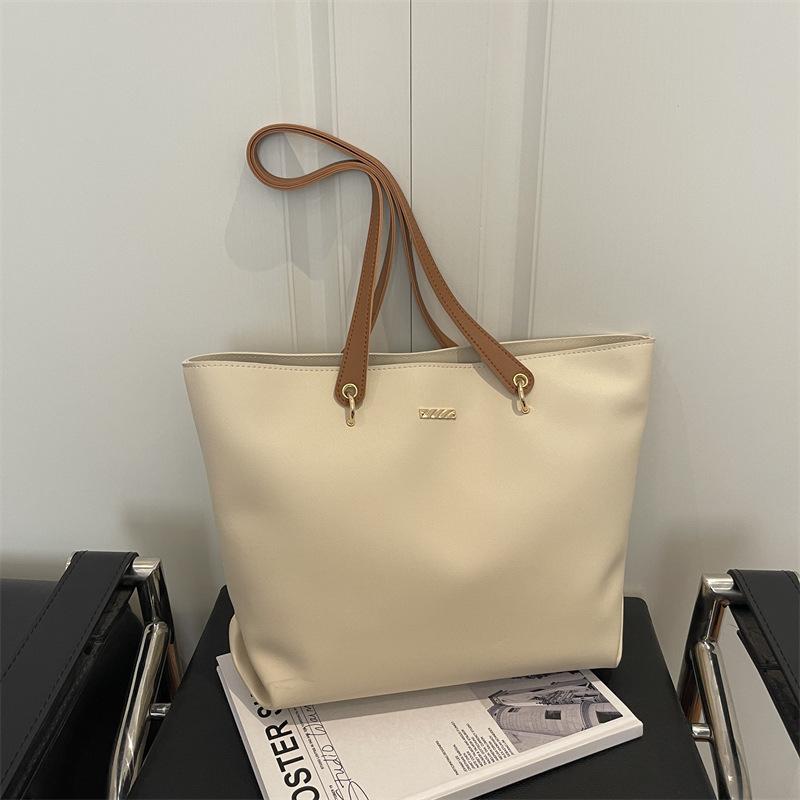 Women Large Capacity Tote Bag, Minimalist Contrast Handle Shoulder Handbag, Daily Commuter Top Handle Purse