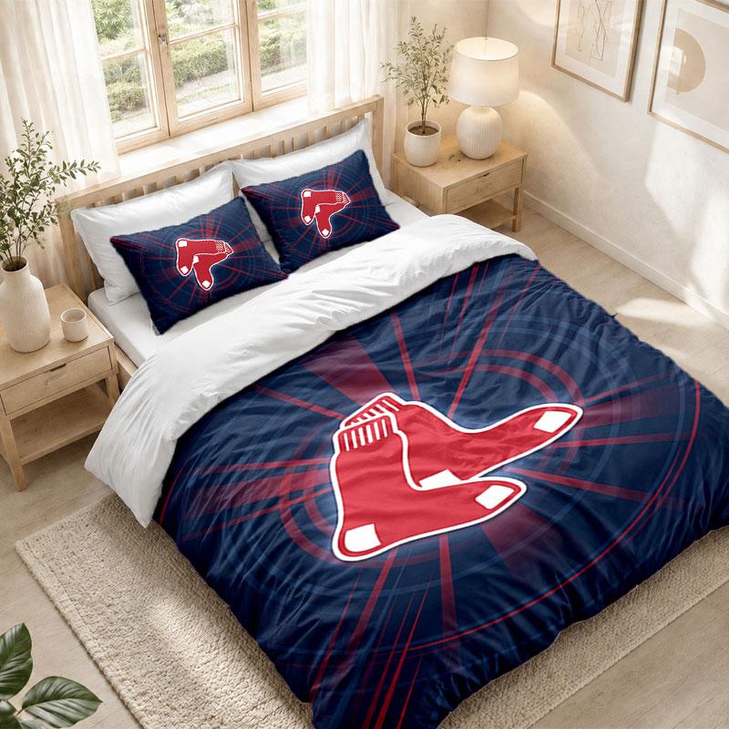 Bedding Set 1 Duvet Cover 2 Pillowcases Boston Red Sox Print Bedroom Home Decoration