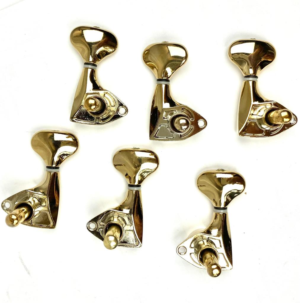 Acoustic Guitar Tuning Set of 6 Fishtail Gold Pegs, (3L + 3R), Metal, (3L + 3R)