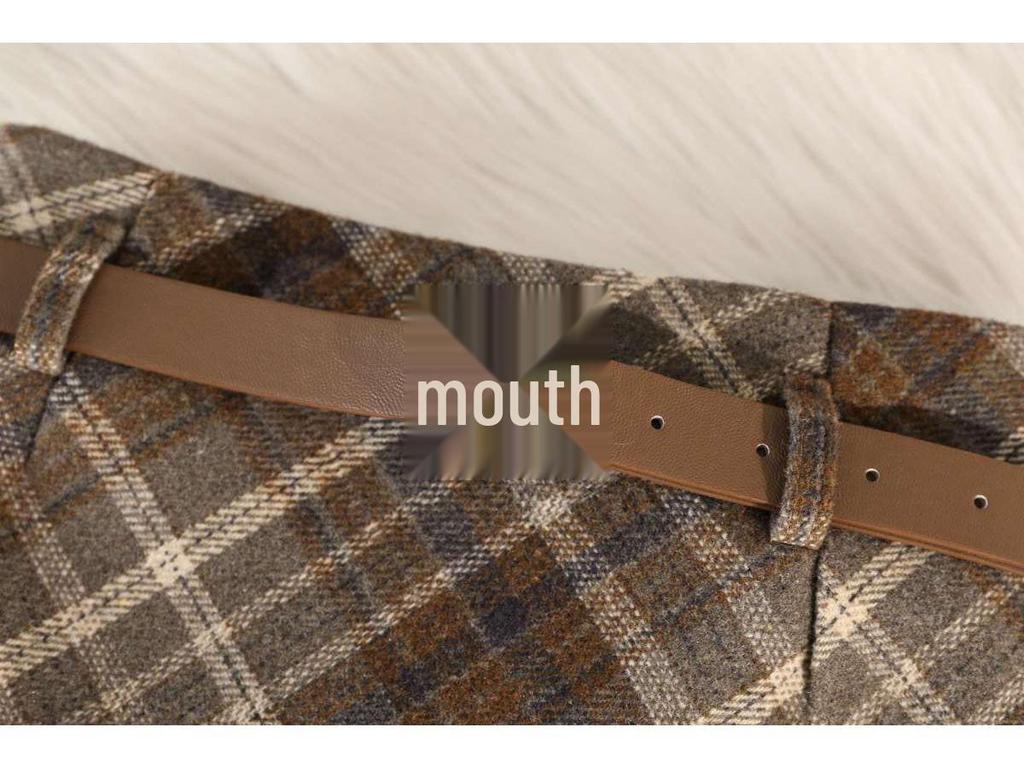 Women's Retro Plaid Wool Midi Skirt - High Waist, Slimming, A-Line, with Slit for Autumn/Winter
