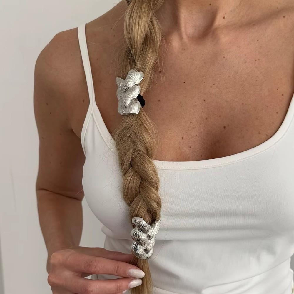 Zinc Zinc Alloy Metal Braid Rubber Band Elastic Hair Scrunchie Unique Ponytail Hair Rope Women