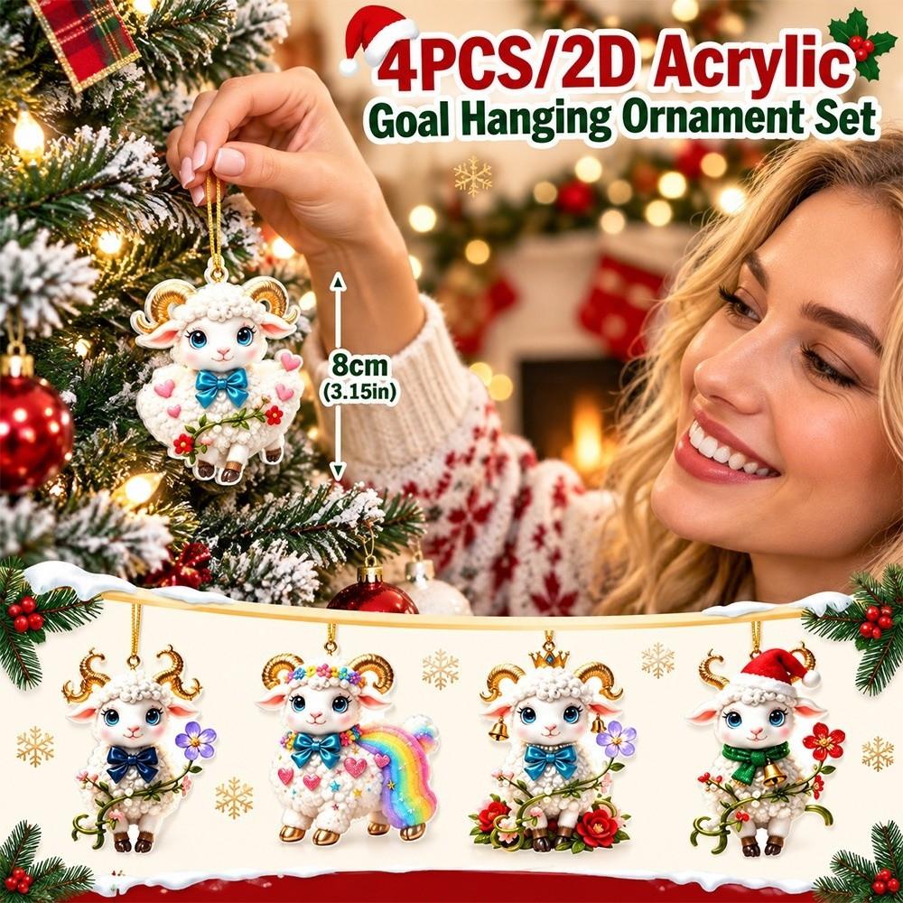 2D Flat Goat Hanging Ornament Set Shining Christmas Tree Ornament  Holiday Party Decor
