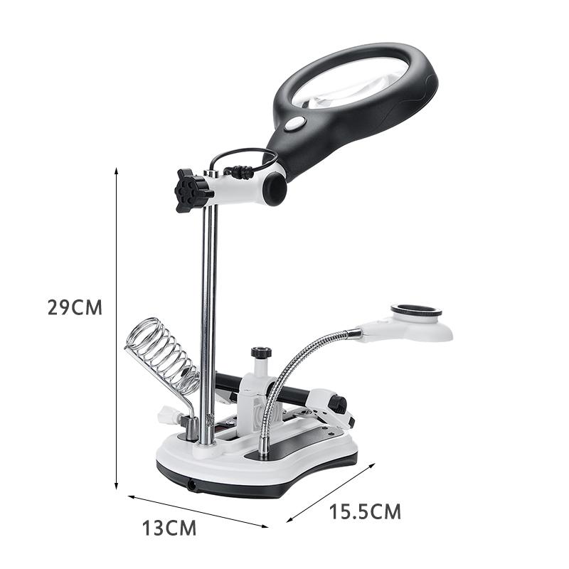 2.5x/5x/6x/10x Soldering Iron Station Stand Welding Magnifying Glass 2.5X-11.5X Lens Magnifier Soldering Repair with LED Light EU Plug 29*13*15.5cm