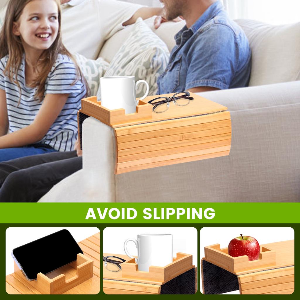 Couch Cup Holder Tray Wooden Anti Slip Sofa Arm Tray Multifunctional Sofa Cup Holder Armrest Organizer For Cups Remote Control