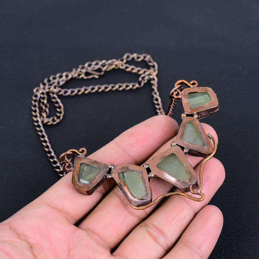 Aquamarine Necklace Copper Electroformed Jewelry, Gemstone Adjustable Chain Necklace, Gift For Her Handmade Dainty Jewelry