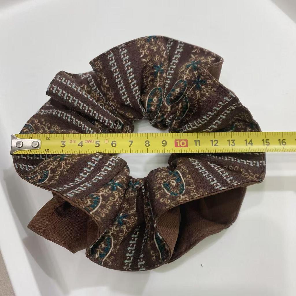 New 2025 Ethnic Print Ruched Scrunchie: Retro Niche Design Hair Tie