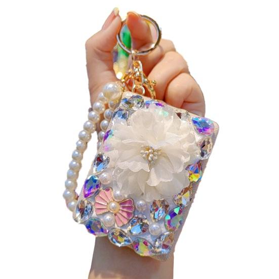 

Блестящее складное зеркало для макияжа с кристаллами, брелок, двустороннее дорожное карманное зеркало с бусинами-подвеской для кошелька, сумки 1