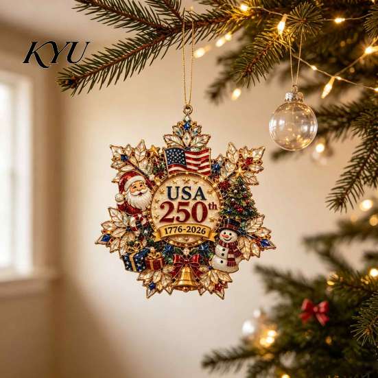 Red White And Blue Hanging Decor USA 250th Anniversary Christmas Ornament, Snowflake Decor, 1776-2026 Commemorative Patriotic Gift Acrylic Tree