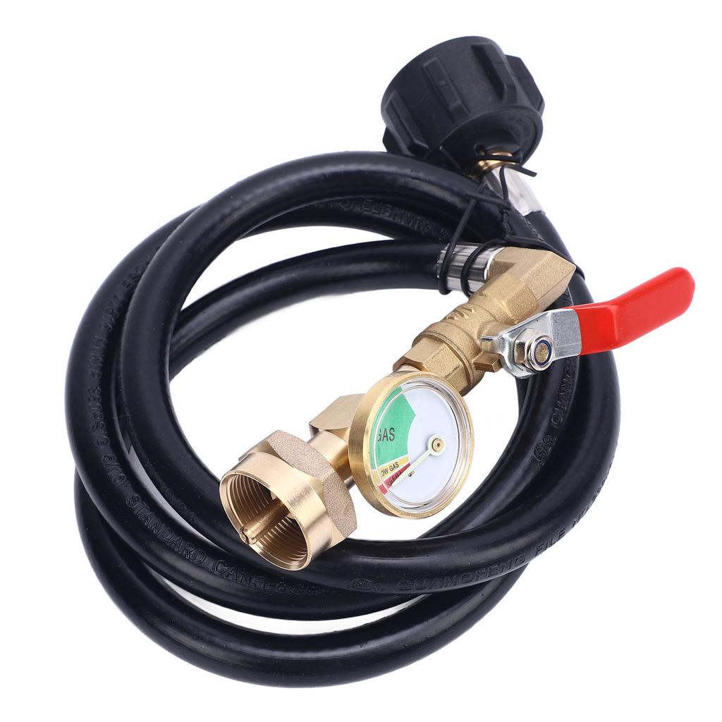 RV Gas Refill Adapter Hose with Gauge and ON Off Control Valve 3 Feet Gas Tank Extension Hose for 1 Lb Gas Tank
